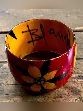 Wooden Handmade Painted Floral Bracelet Bohemian Signed